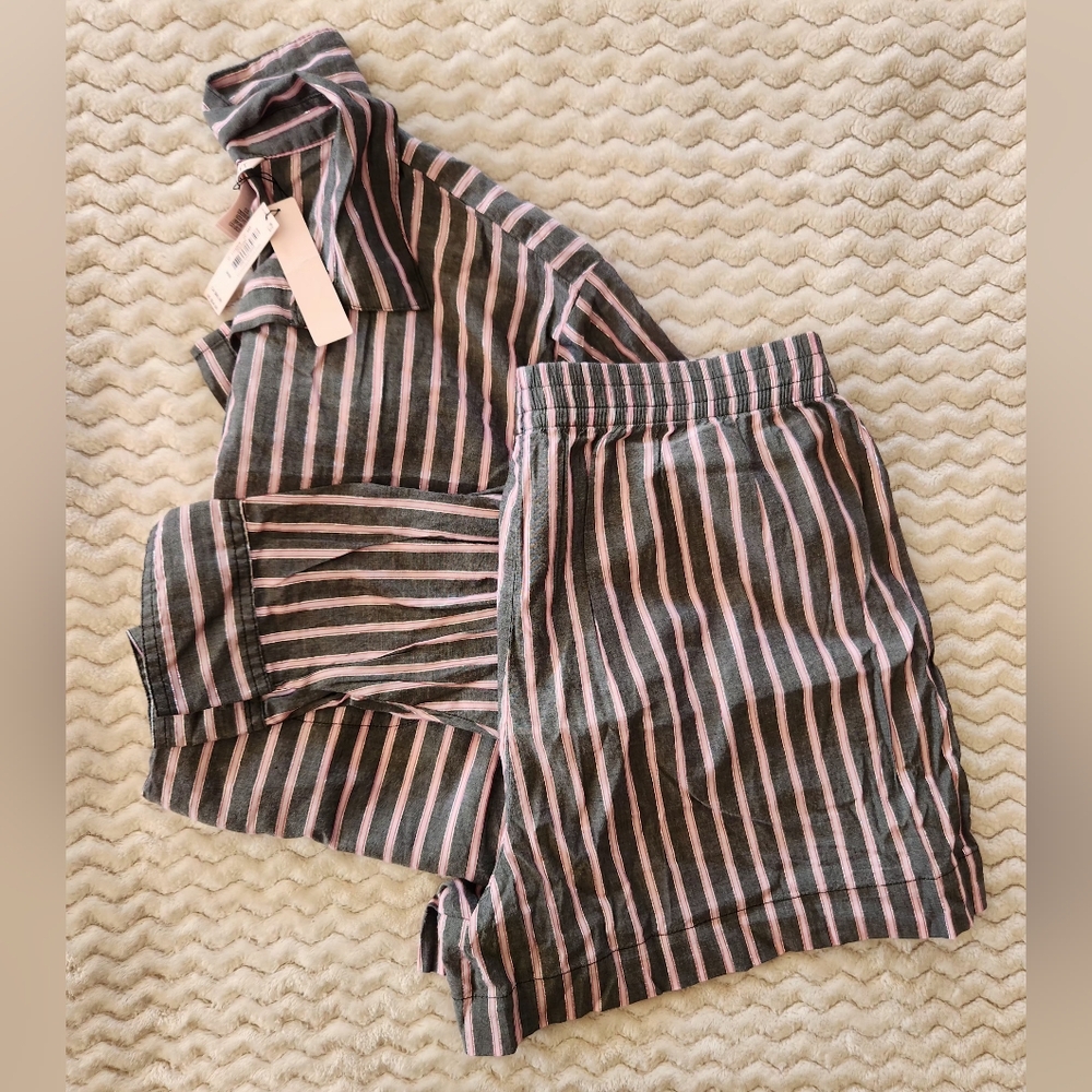 Victoria's Secret Pink and Gray Striped Pajama Set